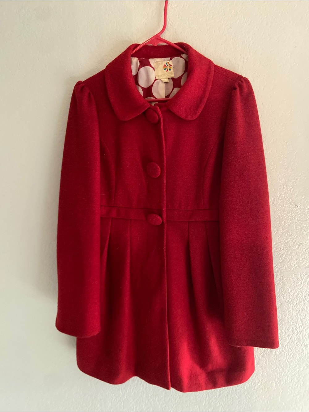 Vintage Style Red Wool Blend Coat L Polka Dot Lining Fit & Flare Jacket 💋